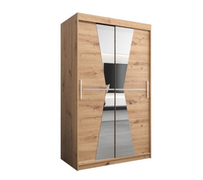 Arte Morocco Contemporary 2 Mirrored Sliding Door Wardrobe 5 Shelves 2 Rails Oak Artisan Effect (H)2000mm (W)1200mm (D)620mm from B&Q