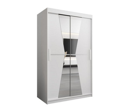 Arte Morocco Contemporary 2 Mirrored Sliding Door Wardrobe 5 Shelves 2 Rails White Matt (H)2000mm (W)1200mm (D)620mm from B&Q