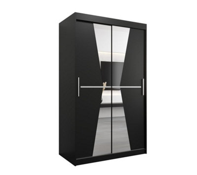 Arte Morocco Contemporary 2 Mirrored Sliding Door Wardrobe 5 Shelves 2 Rails Black Matt (H)2000mm (W)1200mm (D)620mm from B&Q