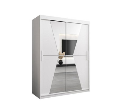 Arte Morocco Contemporary 2 Mirrored Sliding Door Wardrobe 5 Shelves 2 Rails White Matt (H)2000mm (W)1500mm (D)620mm from B&Q