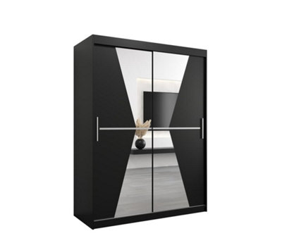 Arte Morocco Contemporary 2 Mirrored Sliding Door Wardrobe 5 Shelves 2 Rails Black Matt (H)2000mm (W)1500mm (D)620mm from B&Q