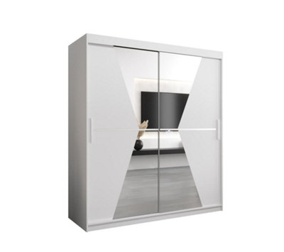 Arte Morocco Contemporary 2 Mirrored Sliding Door Wardrobe 9 Shelves 2 Rails White Matt (H)2000mm (W)1800mm (D)620mm from B&Q
