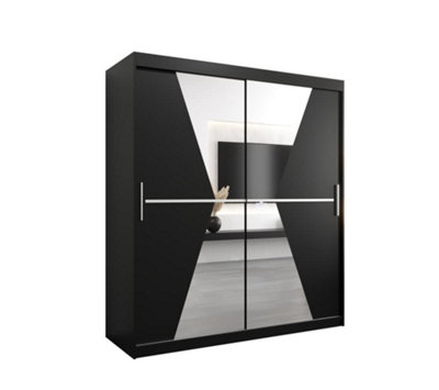 Arte Morocco Contemporary 2 Mirrored Sliding Door Wardrobe 9 Shelves 2 Rails Black Matt (H)2000mm (W)1800mm (D)620mm from B&Q