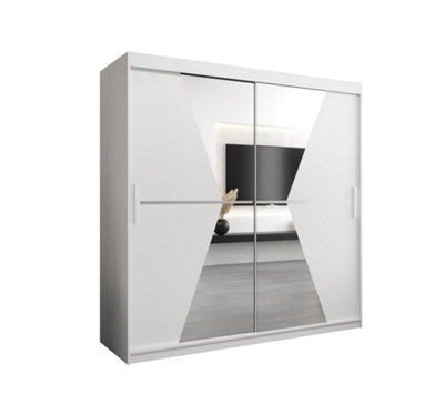 Arte Morocco Contemporary 2 Mirrored Sliding Door Wardrobe 9 Shelves 2 Rails White Matt (H)2000mm (W)2000mm (D)620mm from B&Q