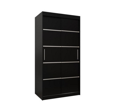 Arte Verona 01 Contemporary 2 Sliding Door Wardrobe 5 Shelves 2 Rails Black Matt (H)2000mm (W)1000mm (D)620mm from B&Q
