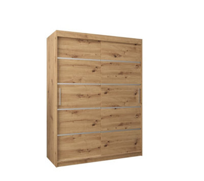 Arte Verona 01 Contemporary 2 Sliding Door Wardrobe 5 Shelves 2 Rails Oak Artisan Effect (H)2000mm (W)1500mm (D)620mm from B&Q