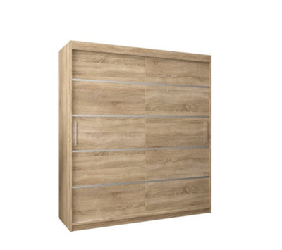 Arte Verona 01 Contemporary 2 Sliding Door Wardrobe 9 Shelves 2 Rails Oak Sonoma Effect (H)2000mm (W)1800mm (D)620mm from B&Q
