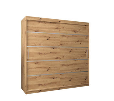 Arte Verona 01 Contemporary 2 Sliding Door Wardrobe 9 Shelves 2 Rails Oak Artisan Effect (H)2000mm (W)2000mm (D)620mm from B&Q