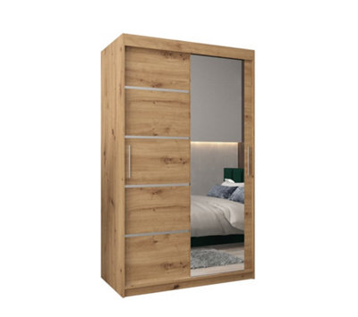 Arte Verona 02 Contemporary 2 Mirrored Sliding Door Wardrobe 5 Shelves 2 Rails Oak Artisan Effect (H)2000mm (W)1200mm (D)620mm from B&Q