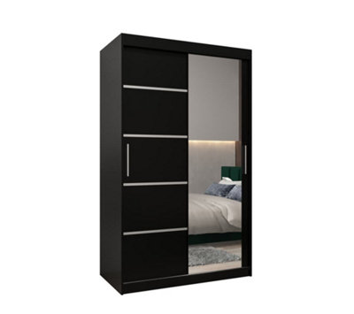 Arte Verona 02 Contemporary 2 Mirrored Sliding Door Wardrobe 5 Shelves 2 Rails Black Matt (H)2000mm (W)1200mm (D)620mm from B&Q