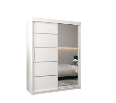 Arte Verona 02 Contemporary 2 Mirrored Sliding Door Wardrobe 5 Shelves 2 Rails White Matt (H)2000mm (W)1500mm (D)620mm from B&Q