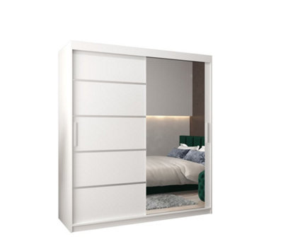 Arte Verona 02 Contemporary 2 Mirrored Sliding Door Wardrobe 9 Shelves 2 Rails White Matt (H)2000mm (W)1800mm (D)620mm from B&Q
