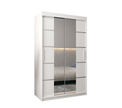 Arte Verona 04 Contemporary 2 Mirrored Sliding Door Wardrobe 5 Shelves 2 Rails White Matt (H)2000mm (W)1200mm (D)620mm from B&Q