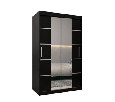 Arte Verona 04 Contemporary 2 Mirrored Sliding Door Wardrobe 5 Shelves 2 Rails Black Matt (H)2000mm (W)1200mm (D)620mm from B&Q