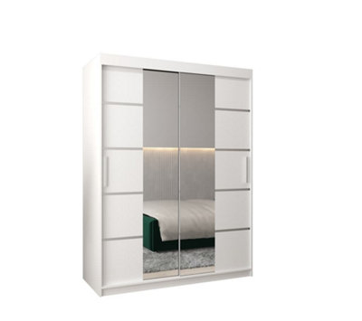 Arte Verona 04 Contemporary 2 Mirrored Sliding Door Wardrobe 5 Shelves 2 Rails White Matt (H)2000mm (W)1500mm (D)620mm from B&Q