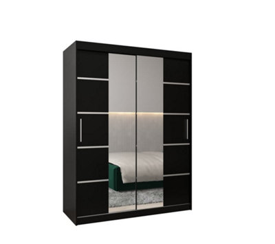 Arte Verona 04 Contemporary 2 Mirrored Sliding Door Wardrobe 5 Shelves 2 Rails Black Matt (H)2000mm (W)1500mm (D)620mm from B&Q