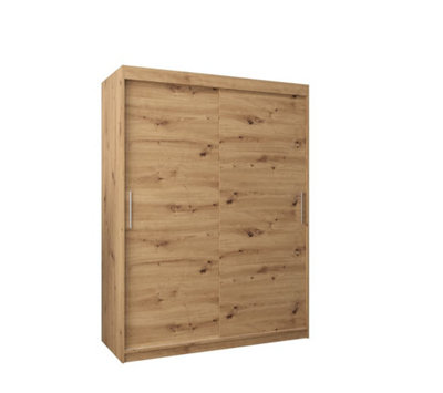 Arte Tokyo Contemporary 2 Sliding Door Wardrobe 5 Shelves 2 Rails Oak Artisan Effect (H)2000mm (W)1500mm (D)620mm from B&Q
