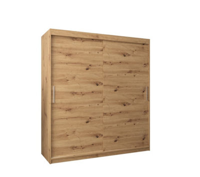 Arte Tokyo Contemporary 2 Sliding Door Wardrobe 9 Shelves 2 Rails Oak Artisan Effect (H)2000mm (W)1800mm (D)620mm from B&Q