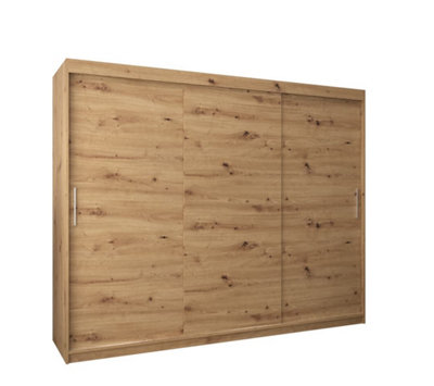 Arte Tokyo Contemporary 3 Sliding Door Wardrobe 9 Shelves 2 Rails Oak Artisan Effect (H)2000mm (W)2500mm (D)620mm from B&Q