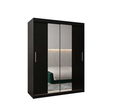 Arte Tokyo 01 Contemporary Mirrored 2 Sliding Door Wardrobe 5 Shelves 2 Rails Black Matt (H)2000mm (W)1500mm (D)620mm from B&Q