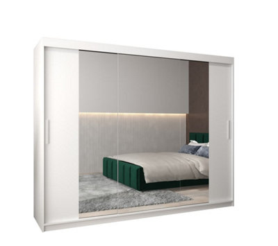 Arte Tokyo 02 Contemporary Mirrored 3 Sliding Door Wardrobe 9 Shelves 2 Rails White Matt (H)2000mm (W)2500mm (D)620mm from B&Q