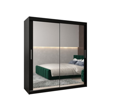 Arte Tokyo 03 Contemporary Mirrored 2 Sliding Door Wardrobe 9 Shelves 2 Rails Black Matt (H)2000mm (W)1800mm (D)620mm from B&Q