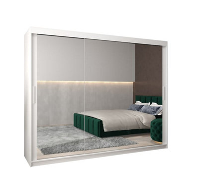 Arte Tokyo 03 Contemporary Mirrored 3 Sliding Door Wardrobe 9 Shelves 2 Rails White Matt (H)2000mm (W)2500mm (D)620mm from B&Q