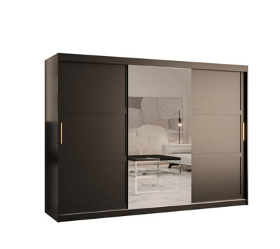 Arte Ramiro Ii Contemporary 3 Sliding Door Wardrobe 9 Shelves 2 Rails Black Matt (H)2000mm (W)2500mm (D)620mm from B&Q