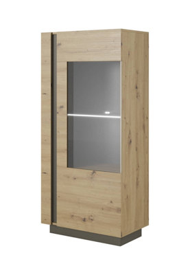 Arte Arco Contemporary Display Cabinet Hinged Door 3 Shelves Oak Artisan Effect & Graphite H1540mm W720mm D400mm from B&Q