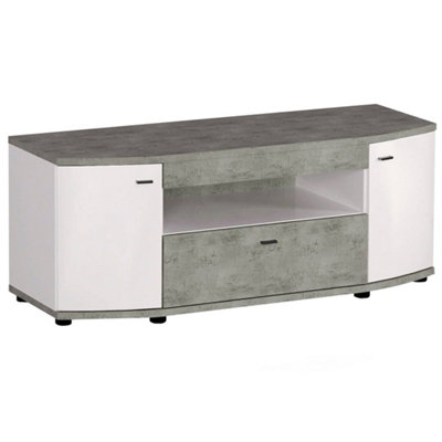Arte Rondo Contemporary Tv Cabinet 2 Doors 1 Drawer 1 Shelf Concrete Grey Effect And White (W)1300mm (H)490mm (D)570mm from B&Q