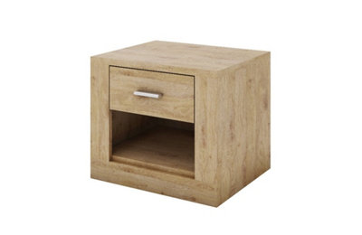 Arte Idea Contemporary Bedside Table 1 Drawer 1 Open Storage Compartment Oak Shetland Effect (H)410mm (W)500mm (D)420mm from B&Q