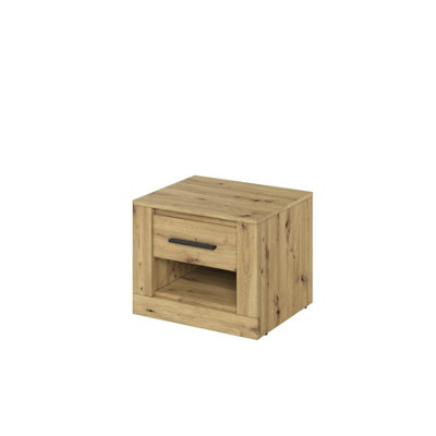 Arte Idea Contemporary Bedside Table 1 Drawer 1 Open Storage Compartment Oak Artisan Effect (H)410mm (W)500mm (D)420mm from B&Q