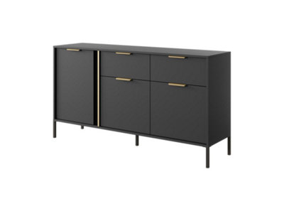 Arte Lars B Contemporary Sideboard Cabinet 3 Hinged Doors 3 Shelves 2 Drawers Anthracite (H)820mm (W)1530mm (D)400mm from B&Q