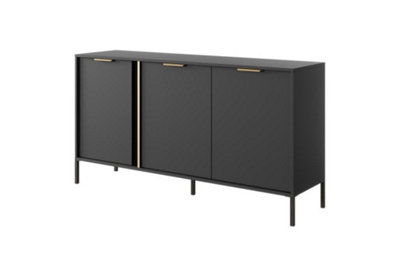 Arte Lars C Contemporary Sideboard Cabinet 3 Hinged Doors 3 Shelves Anthracite (H)820mm (W)1530mm (D)400mm from B&Q
