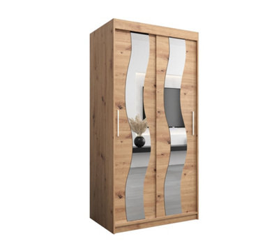 Arte Seville Sliding Door Wardrobe With Mirrored Doors And Spacious Shelves In Oak Artisan (H)2000mm (W)1000mm (D)620mm from B&Q