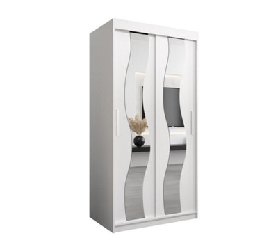 Arte Seville Sliding Door Wardrobe With Mirrored Doors And Spacious Shelves In White (H)2000mm (W)1000mm (D)620mm from B&Q