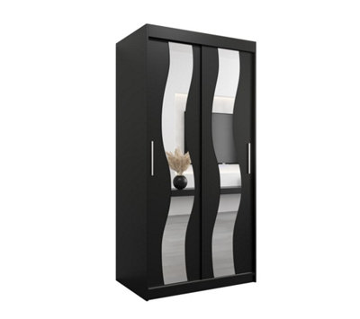 Arte Seville Sliding Door Wardrobe With Mirrored Doors And Spacious Shelves In Black (H)2000mm (W)1000mm (D)620mm from B&Q