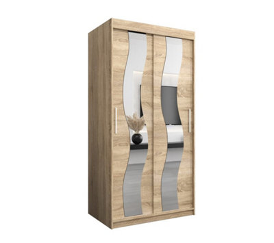 Arte Seville Sliding Door Wardrobe With Mirrored Doors And Spacious Shelves In Oak Sonoma (H)2000mm (W)1000mm (D)620mm from B&Q
