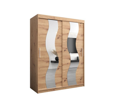 Arte Seville Mirrored Sliding Door Wardrobe With Shelves And Hanging Rails In Oak Artisan (H)2000mm (W)1500mm (D)620mm from B&Q