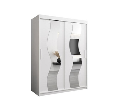 Arte Seville Mirrored Sliding Door Wardrobe With Shelves And Hanging Rails In White (H)2000mm (W)1500mm (D)620mm from B&Q