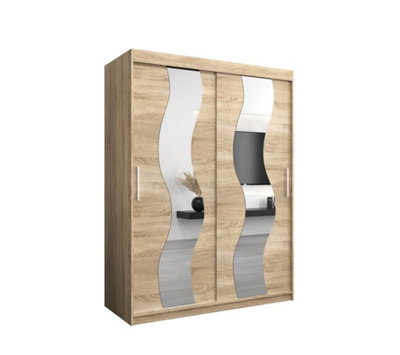 Arte Seville Mirrored Sliding Door Wardrobe With Shelves And Hanging Rails In Oak Sonoma (H)2000mm (W)1500mm (D)620mm from B&Q