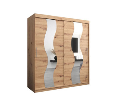 Arte Seville Mirrored Sliding Door Wardrobe With Shelves And Hanging Rails In Oak Artisan (H)2000mm (W)1800mm (D)620mm from B&Q