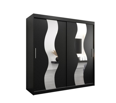 Arte Seville Mirrored Sliding Door Wardrobe With Shelves And Hanging Rails In Black (H)2000mm (W)2000mm (D)620mm from B&Q