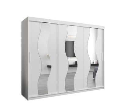 Arte Seville Wavy Mirrored Sliding Door Wardrobe With Shelves And Hanging Rails In White (H)2000mm (W)2500mm (D)620mm from B&Q