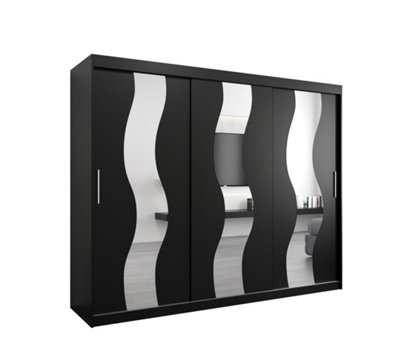 Arte Seville Wavy Mirrored Sliding Door Wardrobe With Shelves And Hanging Rails In Black (H)2000mm (W)2500mm (D)620mm from B&Q