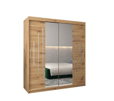 Arte Refined York I Mirrored Sliding Door Wardrobe With Shelves And Hanging Rails In Oak Artisan (H)2000mm (W)1800mm (D)620mm from B&Q