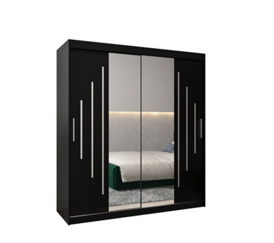 Arte Chic York I Mirrored Sliding Door Wardrobe With Shelves And Hanging Rails In Black H2000mm W1800mm D620mm from B&Q