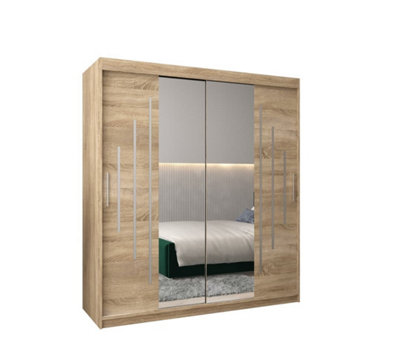 Arte York I Mirrored Sliding Door Wardrobe With Shelves And Hanging Rails In Oak Sonoma H2000mm W1800mm D620mm from B&Q