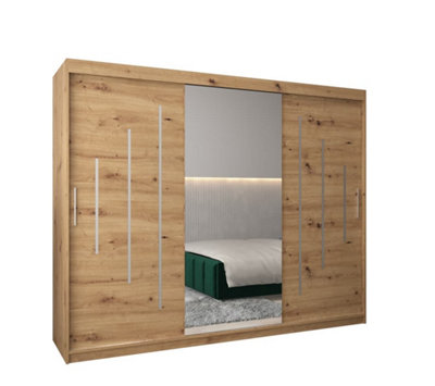 Arte York I Mirrored Sliding Door Wardrobe In Oak Artisan 2500mm (W)2000mm (H)2500mm (D)620mmSmart And Stylish Storage Solution from B&Q