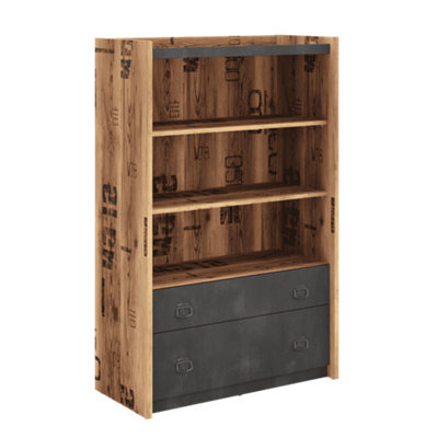 Arte Freestanding Fargo Bookcase With Drawers And Shelves In Raw Steel & Canyon Alpine Spruce (W900mm X H1400mm X D420mm) from B&Q